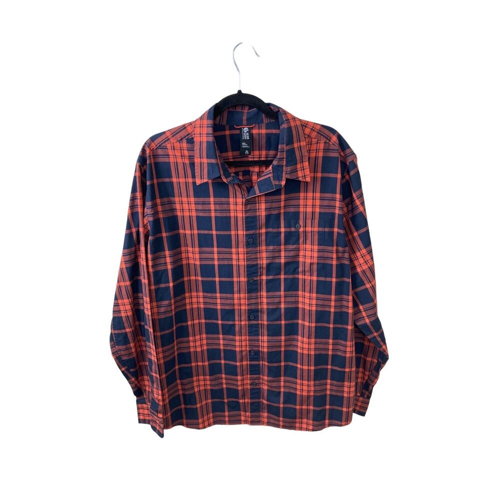 Mountain Hardware XL Navy Orange Plaid Button Shirt Outdoors